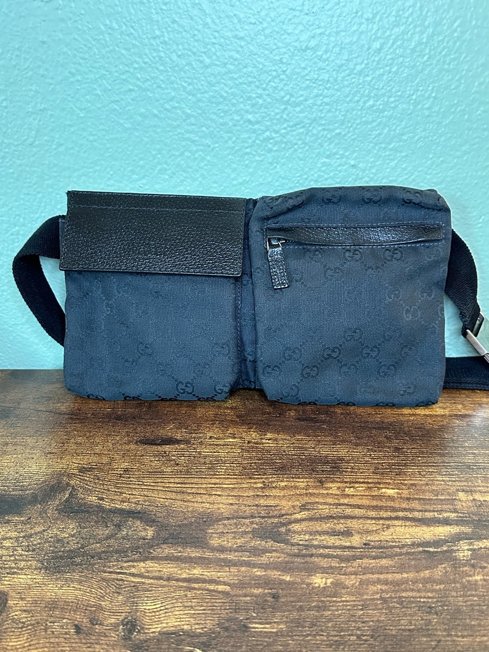 Authentic Gucci Black GG Canvas Belt Bag / Waist Bag | COA Included